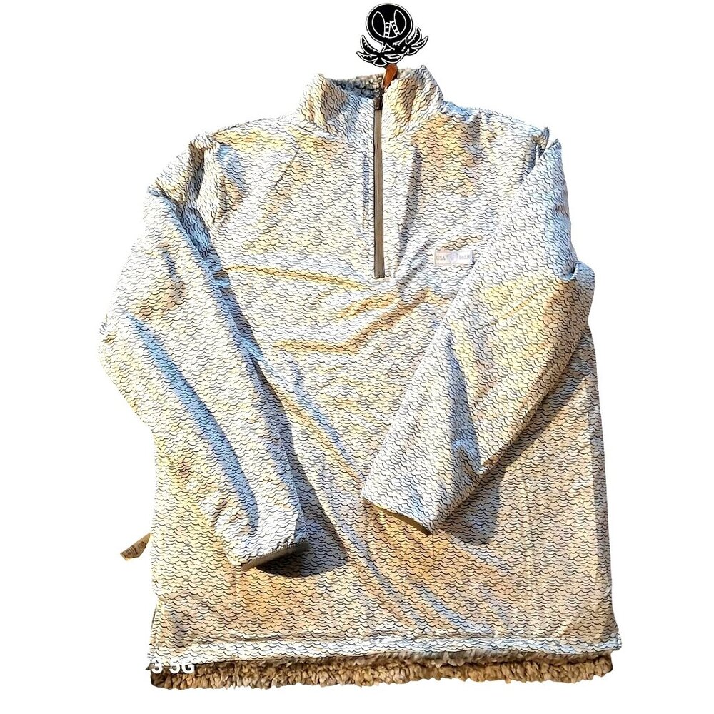 USA Palm Reversible Sherpa Pullover Jacket Wave Pattern Medium Cozycore Classic